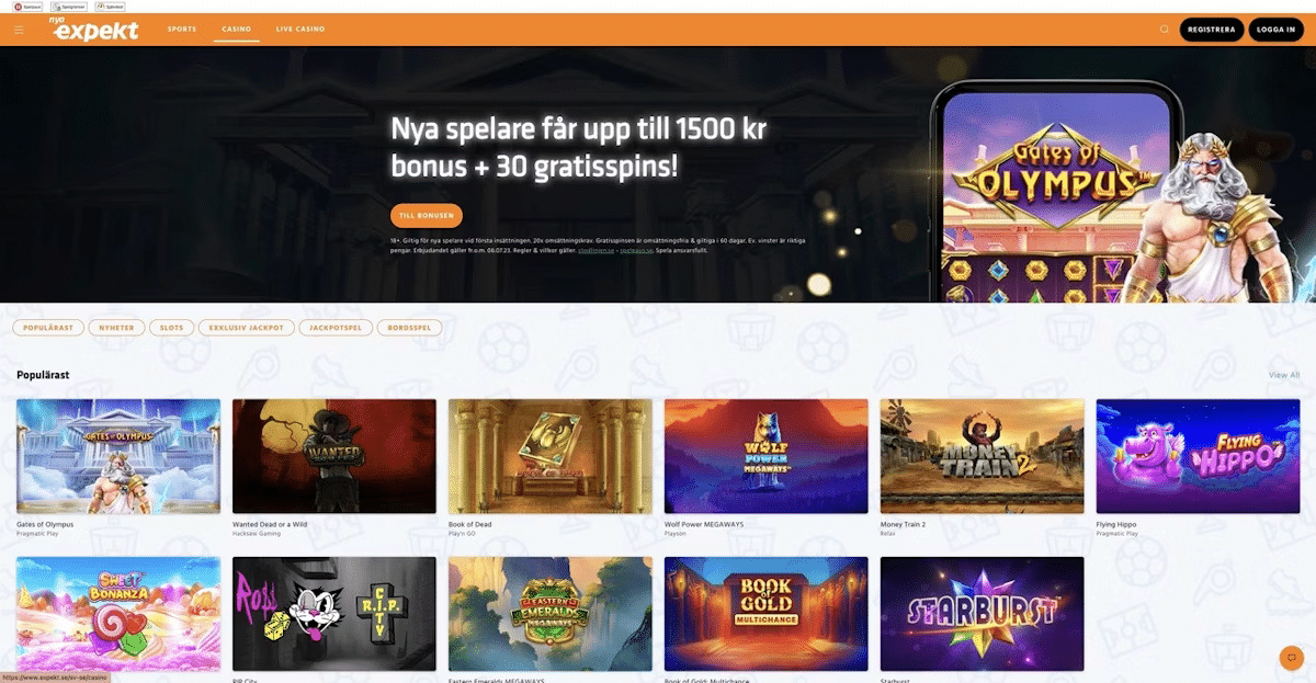 Expekt Casino lobby – slots og kategorier
